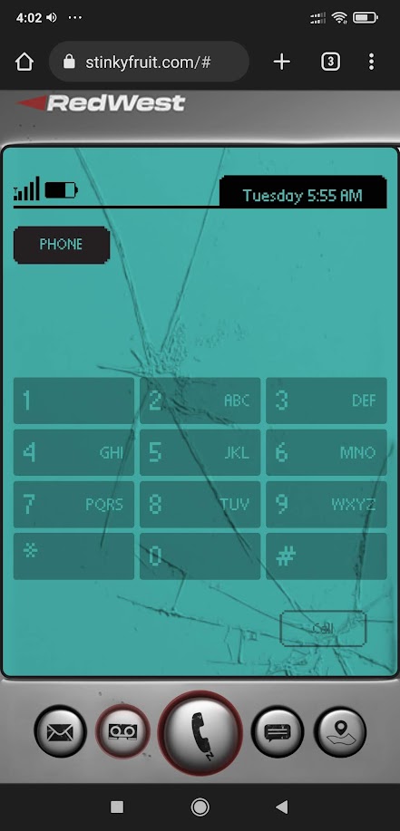 Y2K interactive experience phone dialer screen inside the same fictional in-world phone interface